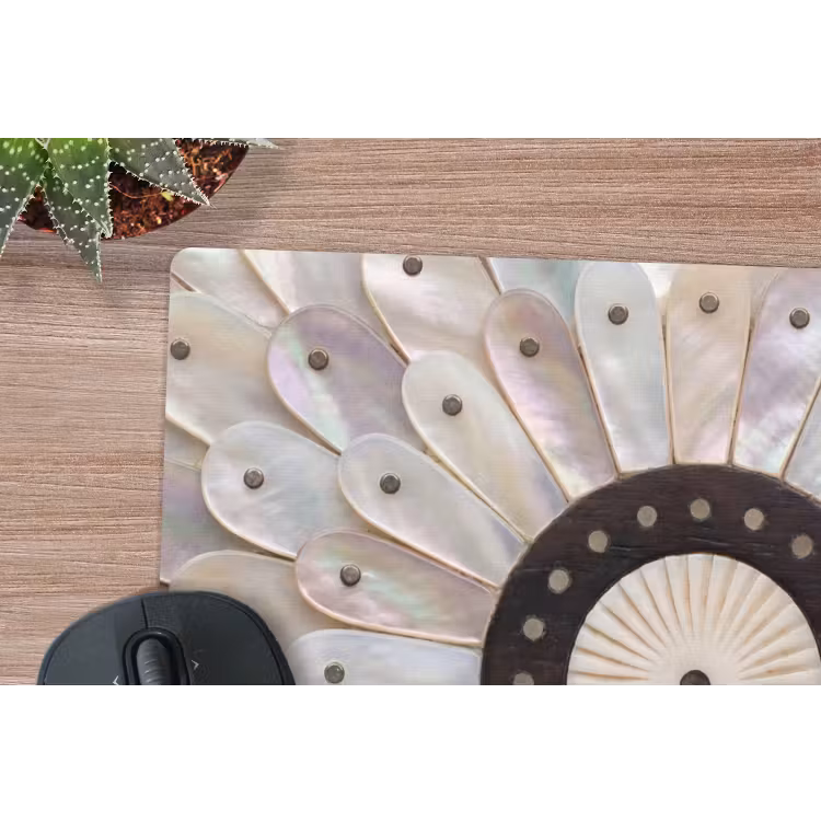 Parelmoer - Patroon - Decoratie - Ambacht - Wit muismat rubber klein -closeup