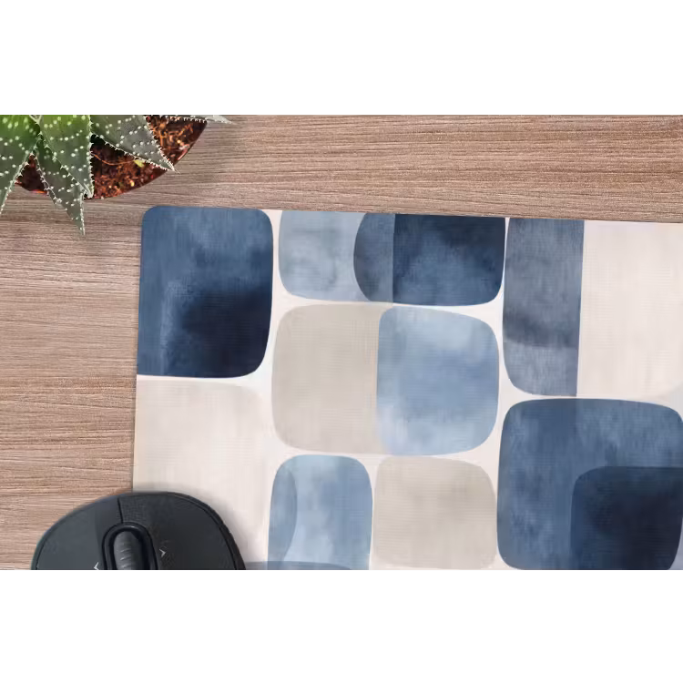 Patroon - Blauw - Vierkanten muismat rubber klein -closeup