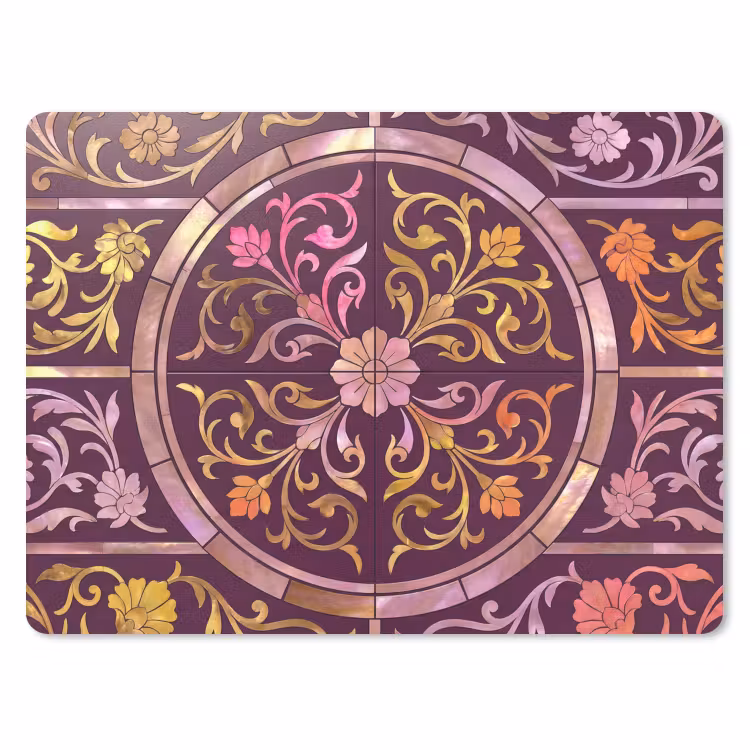 Patroon - Floraal - Oosters - Paars - Goud muismat rubber klein -3d