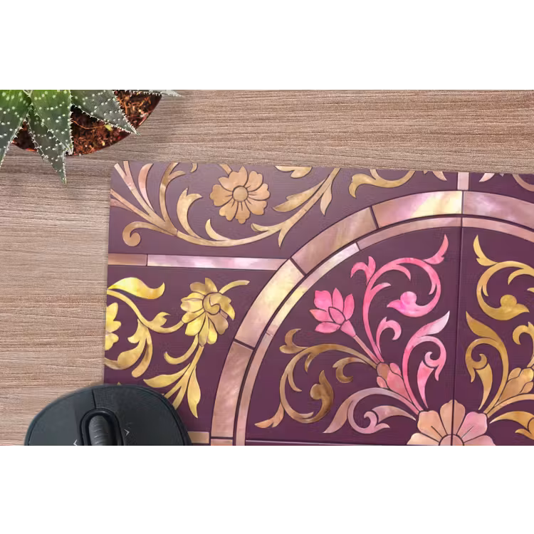 Patroon - Floraal - Oosters - Paars - Goud muismat rubber klein -closeup