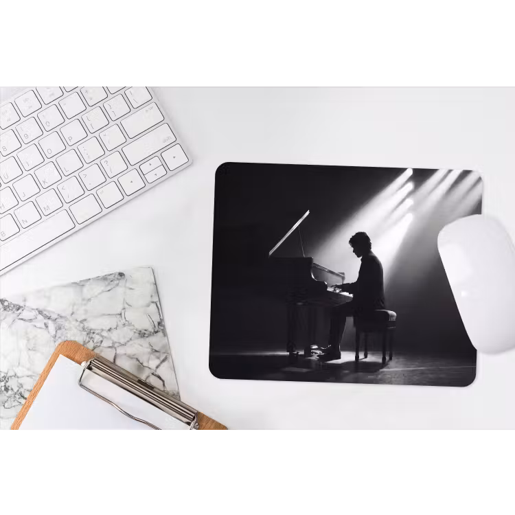 Persoon - Piano - Muziek - Zwart-wit - Podium muismat rubber klein -witbureau