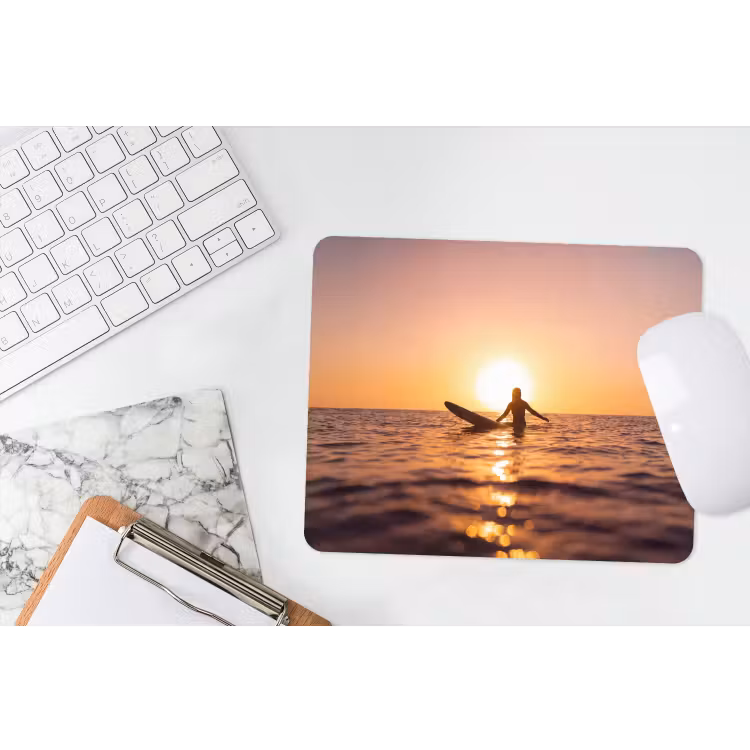 Persoon - Surfen - Zonsondergang - Zee - Oranje muismat rubber klein -witbureau