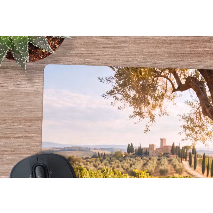 Picknick - Wijngaard - Landschap - Zomer - Eten muismat rubber klein -closeup