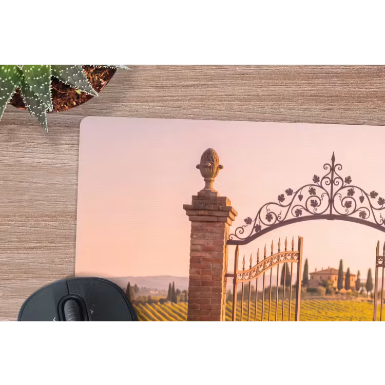 Poort - Landschap - Platteland - Zonlicht - Warm muismat rubber klein -closeup