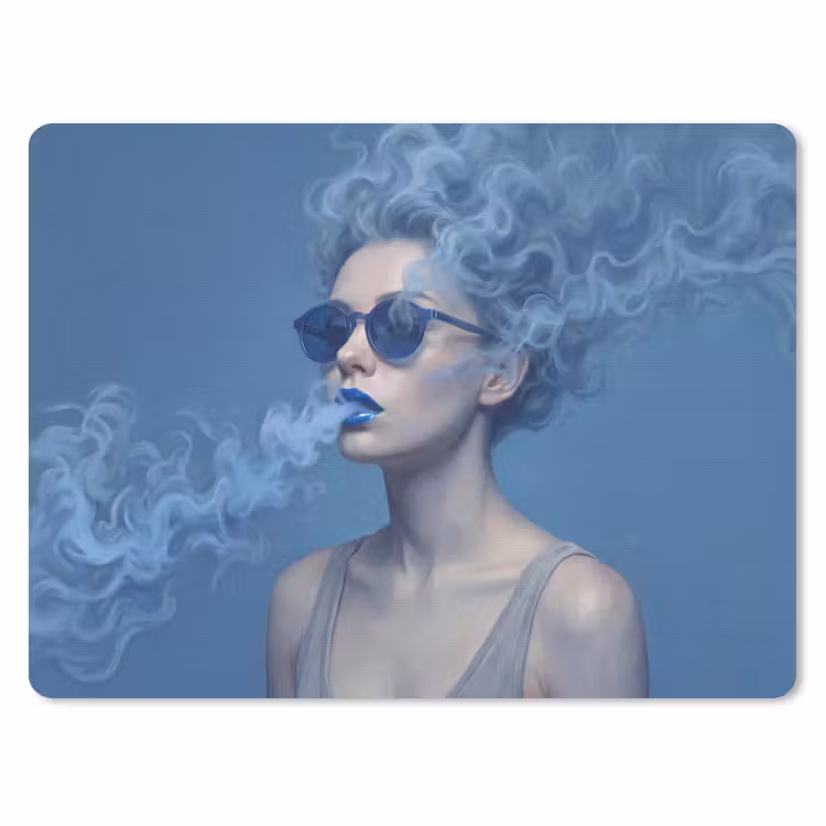 Portret - Zonnebril - Rook - Abstract - Blauw muismat rubber klein -3d