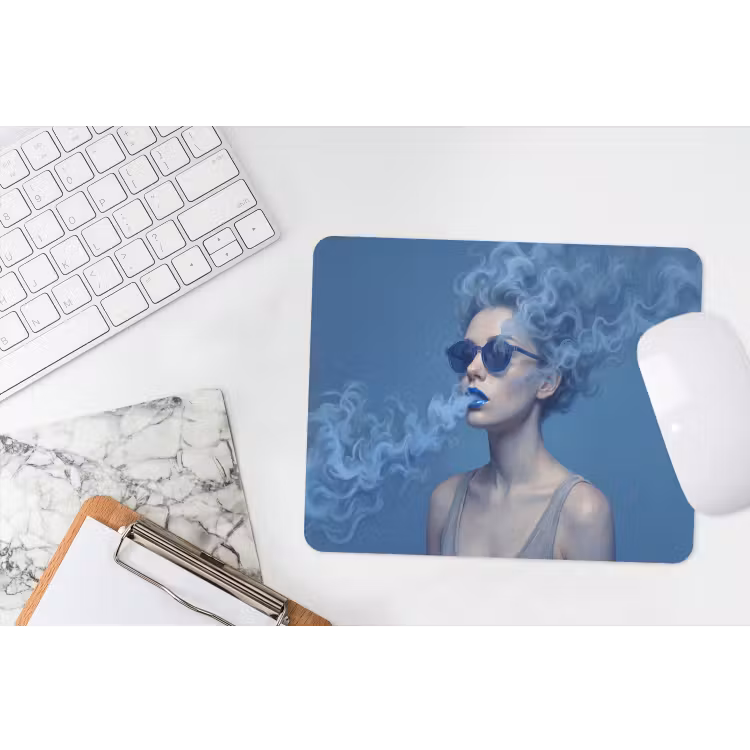 Portret - Zonnebril - Rook - Abstract - Blauw muismat rubber klein -witbureau