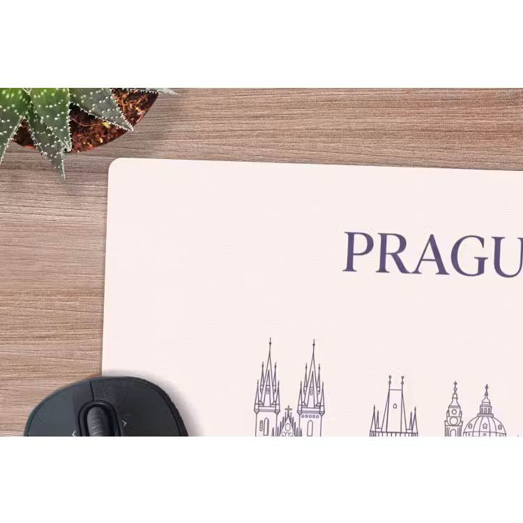 Praag - Skyline - Architectuur - Blauw muismat rubber klein -closeup