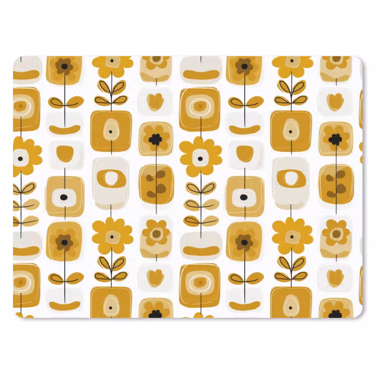 Retro - Abstract - Bloemen - Okergeel muismat rubber klein 262 -3d