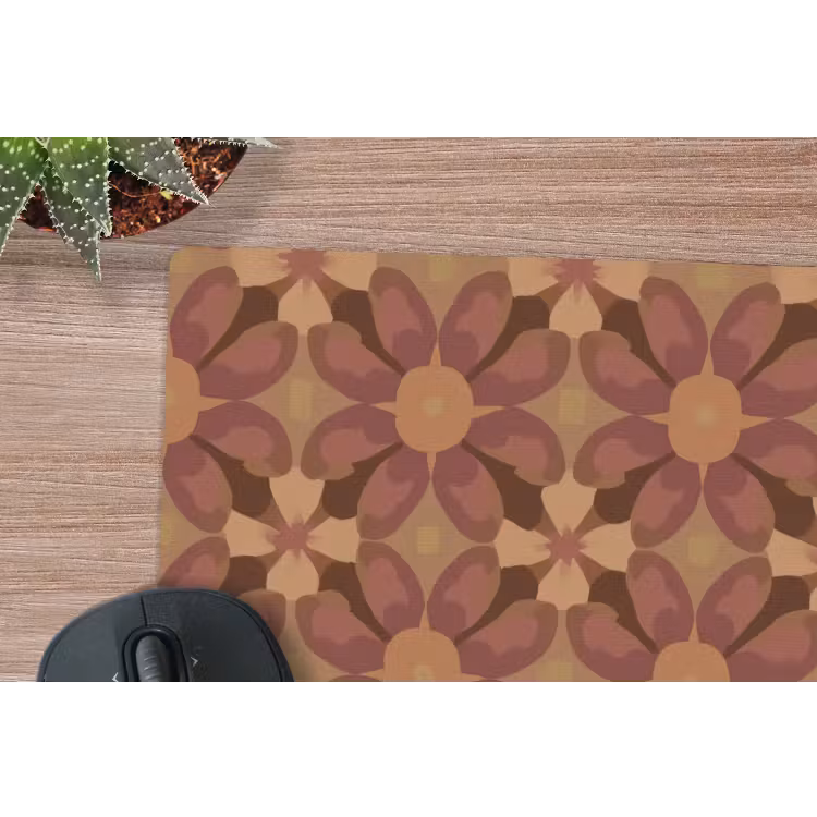 Retro - Bloemen - Bruin muismat rubber klein 262 -closeup