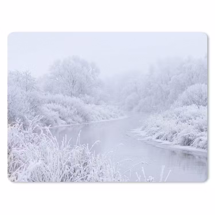 Rivier - Sneeuw - Bos - Winter - Schilderachtig muismat rubber klein -3d