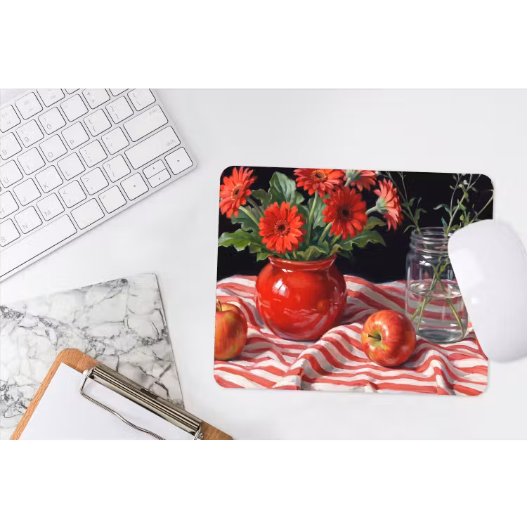 Muismat - Rode bloemen - Vaas - Rode bloemen - Vaas muismat rubber klein
