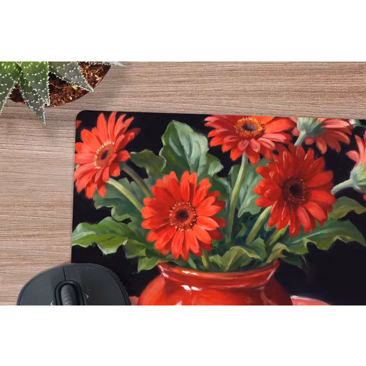 Muismat - Rode bloemen - Vaas - Rode bloemen - Vaas muismat rubber klein