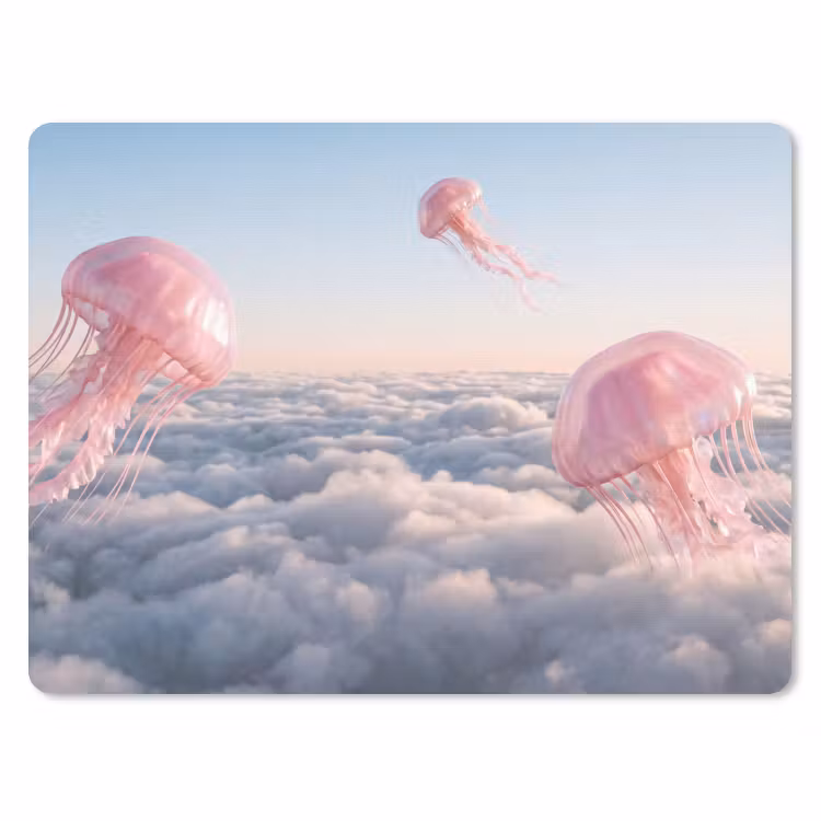 Muismat - Roze dier - Wolken - Roze dier - Wolken muismat rubber klein