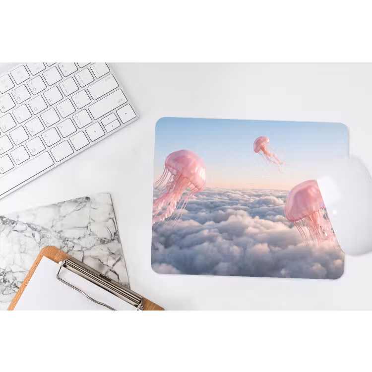 Muismat - Roze dier - Wolken - Roze dier - Wolken muismat rubber klein