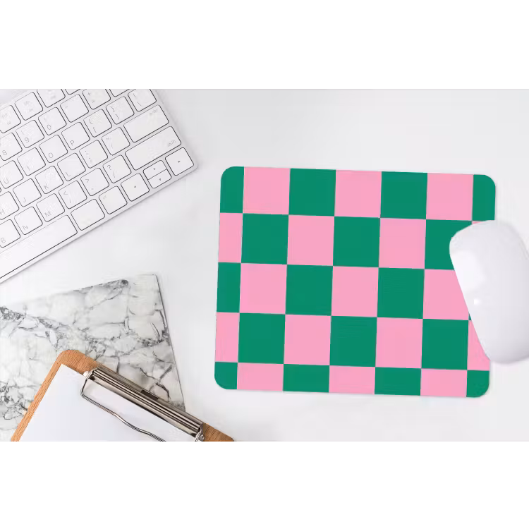 Schaakbord patroon - Groen - Roze - Blokjes muismat rubber klein -witbureau