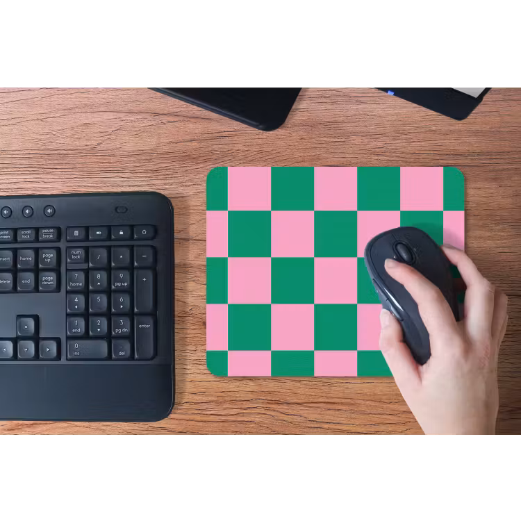 Schaakbord patroon - Groen - Roze - Blokjes muismat rubber klein -toetsenbord