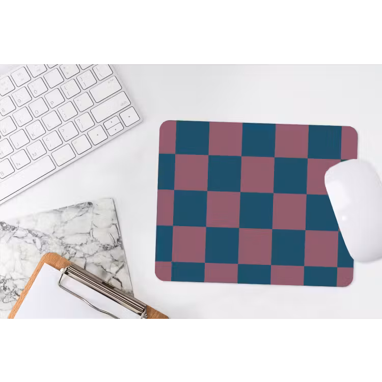 Schaakbord print - Blauw - Rood - Blokjes muismat rubber klein -witbureau