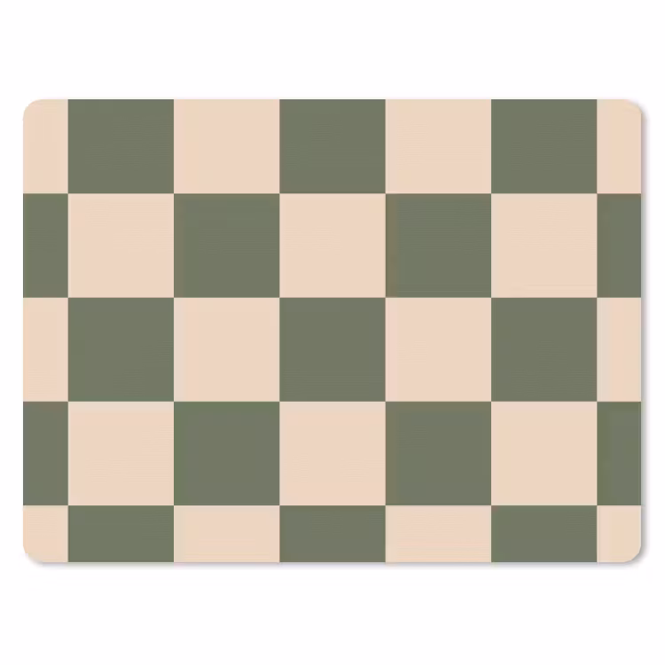 Schaakbord print - Groen - Beige - Blokjes muismat rubber klein -3d