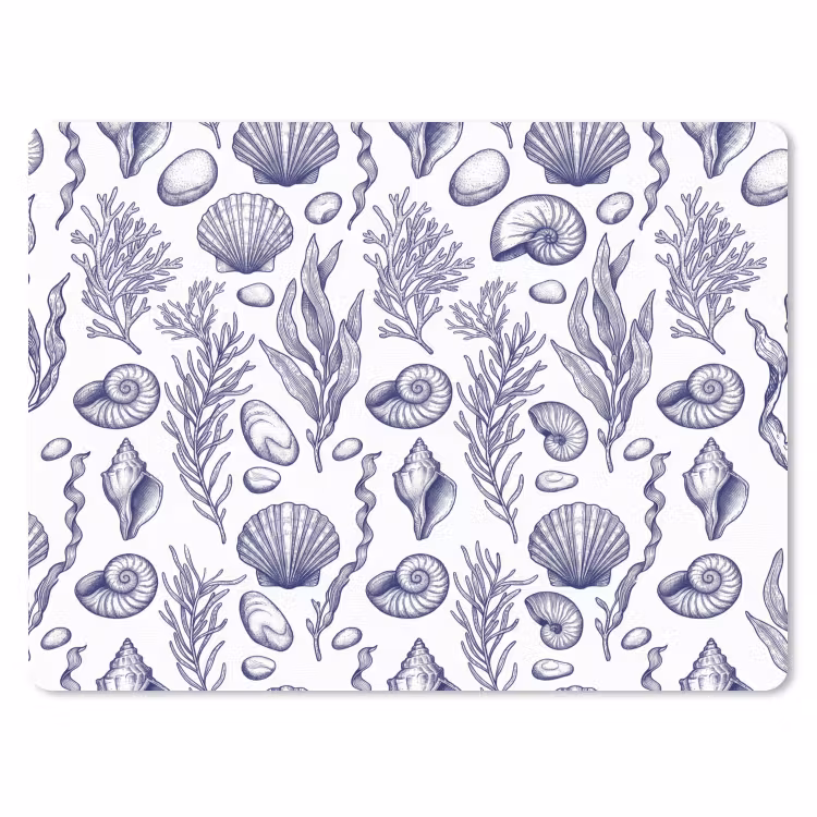 Schelpen - Zeewier - Oceaan - Illustratie - Blauw muismat rubber klein -3d