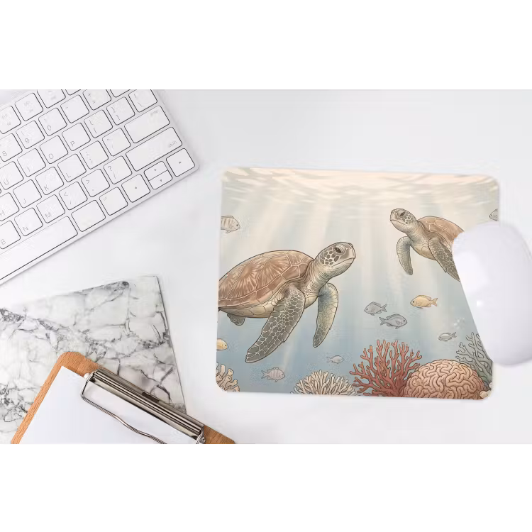 Schildpad - Onderwater - Natuur - Illustratie muismat rubber klein -witbureau