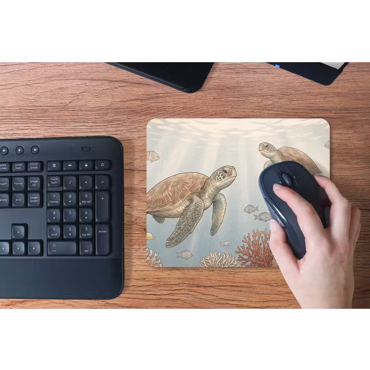 Schildpad - Onderwater - Natuur - Illustratie muismat rubber klein -toetsenbord