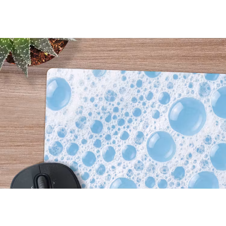 Schuim - Bubbels - Blauw muismat rubber klein -closeup