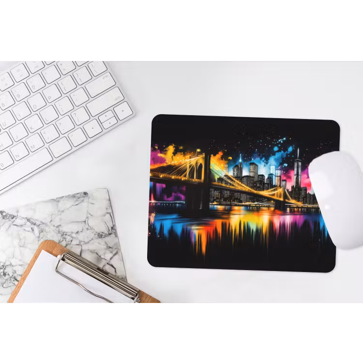 Skyline - Brug - Verlichting - Kleuren muismat rubber klein -witbureau