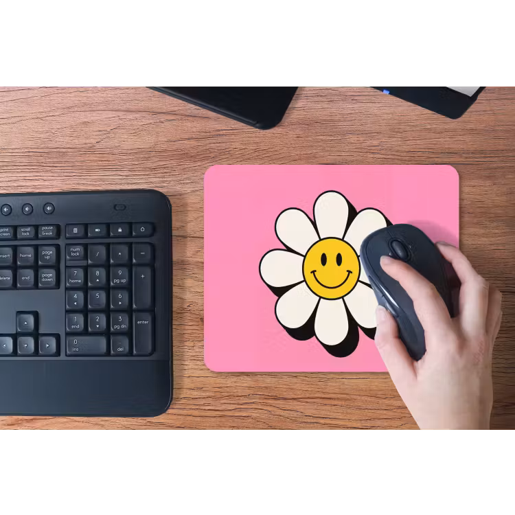 Smiley - Bloem - Roze muismat rubber klein -toetsenbord