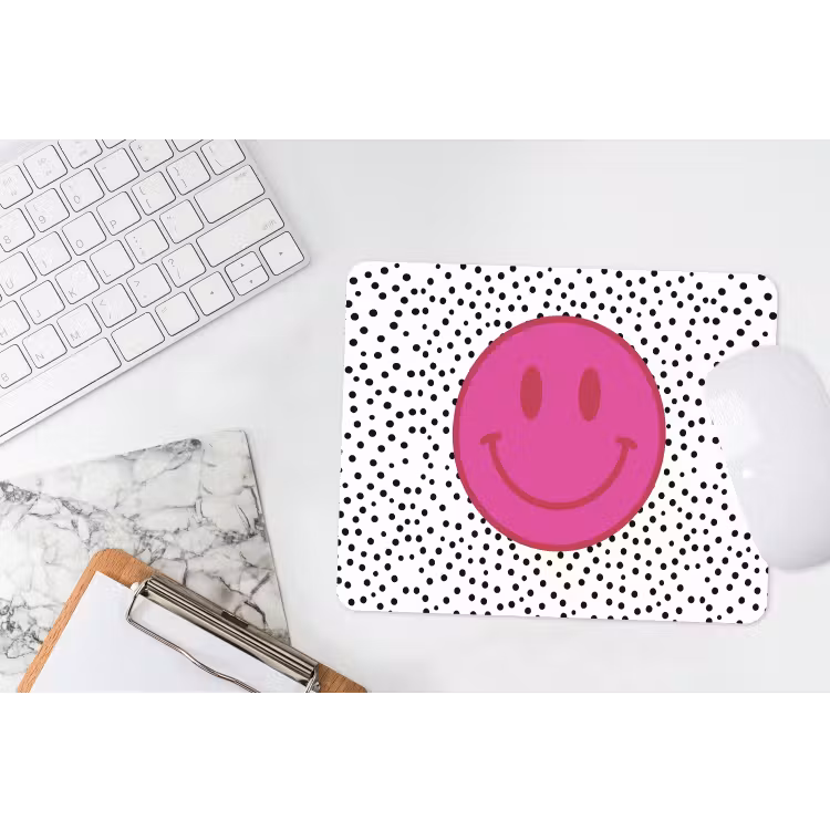 Smiley - Roze - Stippen muismat rubber klein -witbureau