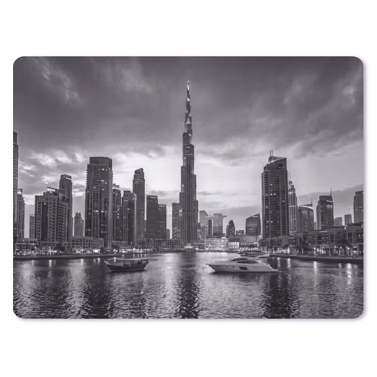 Stad - Skyline - Architectuur - Avond - Zwart-wit muismat rubber klein -3d