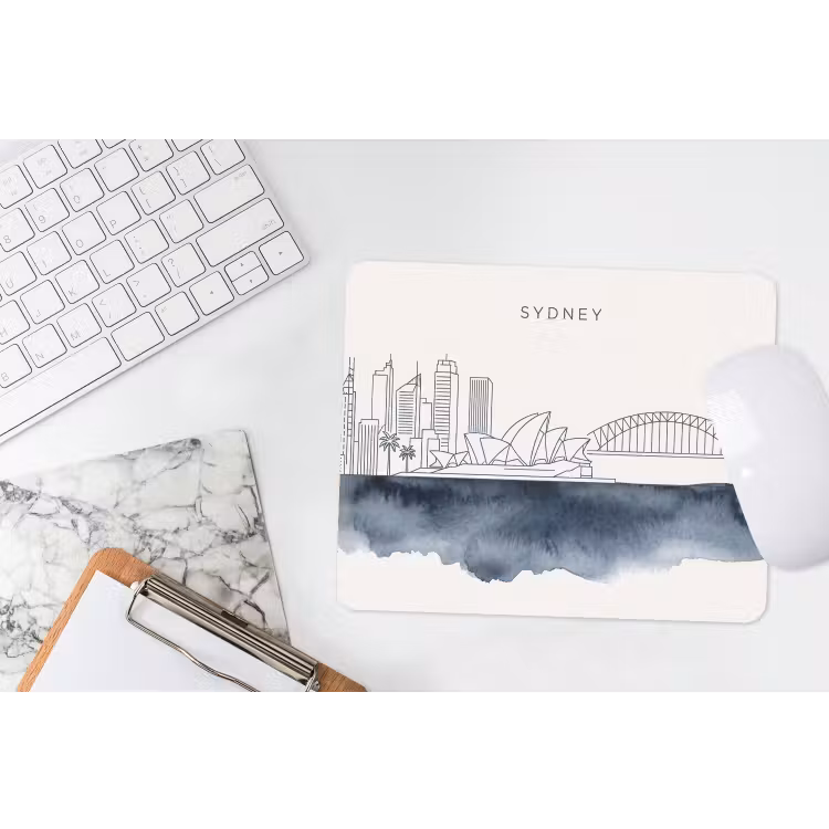 Stad - Skyline - Architectuur - Minimalistisch - Blauw muismat rubber klein -witbureau