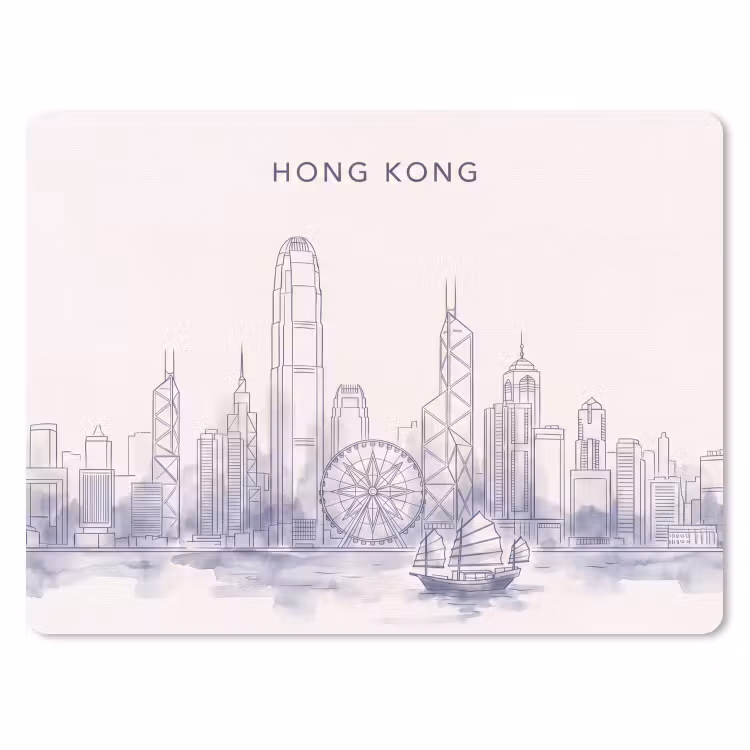 Stad - Skyline - Water - Lijntekening - Blauw muismat rubber klein -3d
