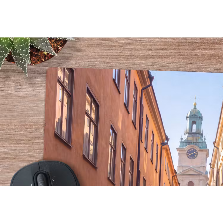 Straat - Klokkentoren - Stad - Architectuur - Historisch muismat rubber klein -closeup