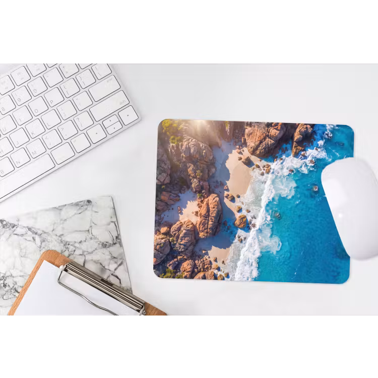 Strand - Zee - Rotsen - Natuur - Blauw muismat rubber klein -witbureau