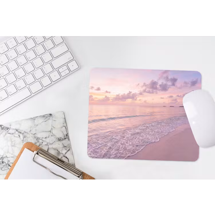 Strand - Zonsondergang - Natuur - Minimalistisch - Roze muismat rubber klein -witbureau