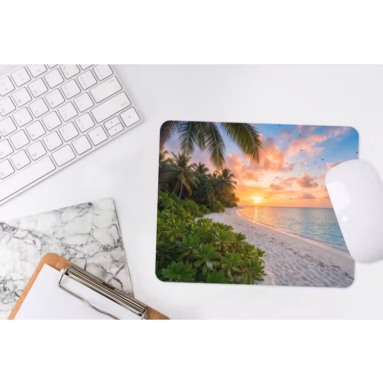 Strand - Zonsondergang - Palmbomen - Tropisch - Natuur muismat rubber klein -witbureau