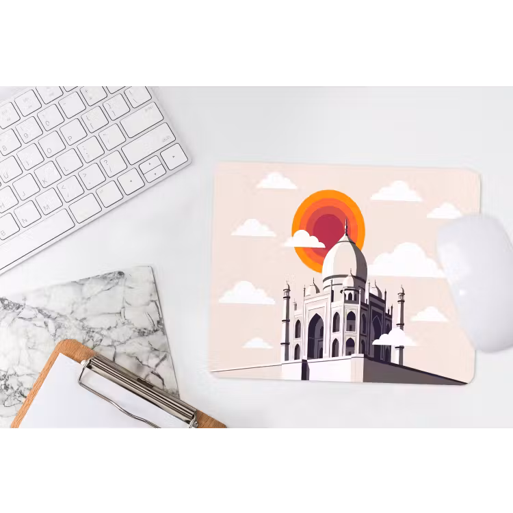 Taj Mahal - Zon - Koepel - Architectuur - India - Grafisch muismat rubber klein -witbureau