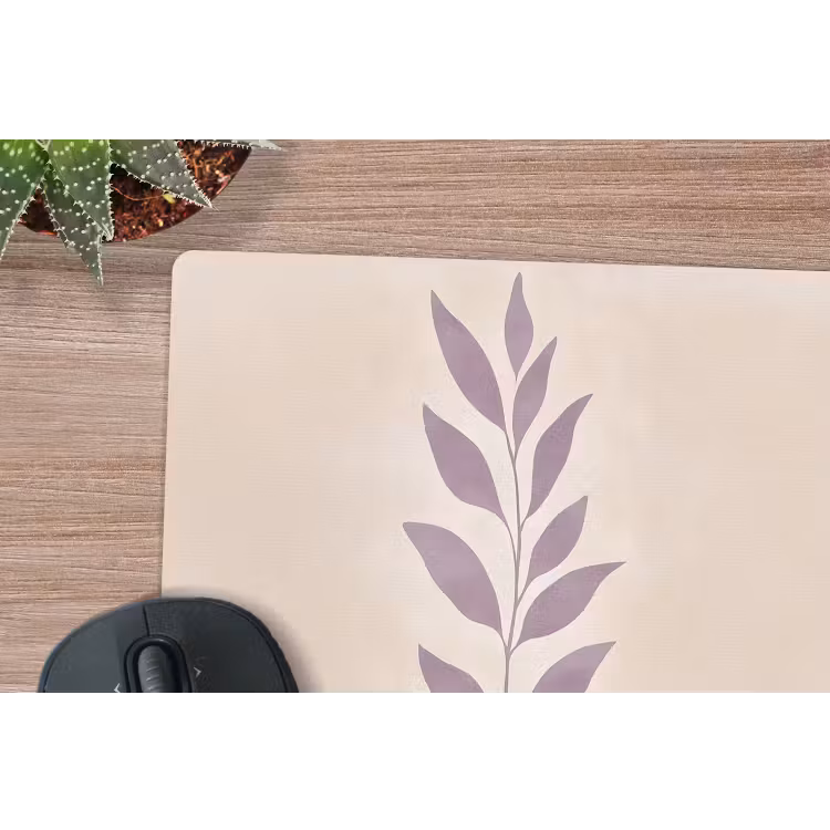 Tak - Bladeren - Minimalistisch - Beige muismat rubber klein -closeup