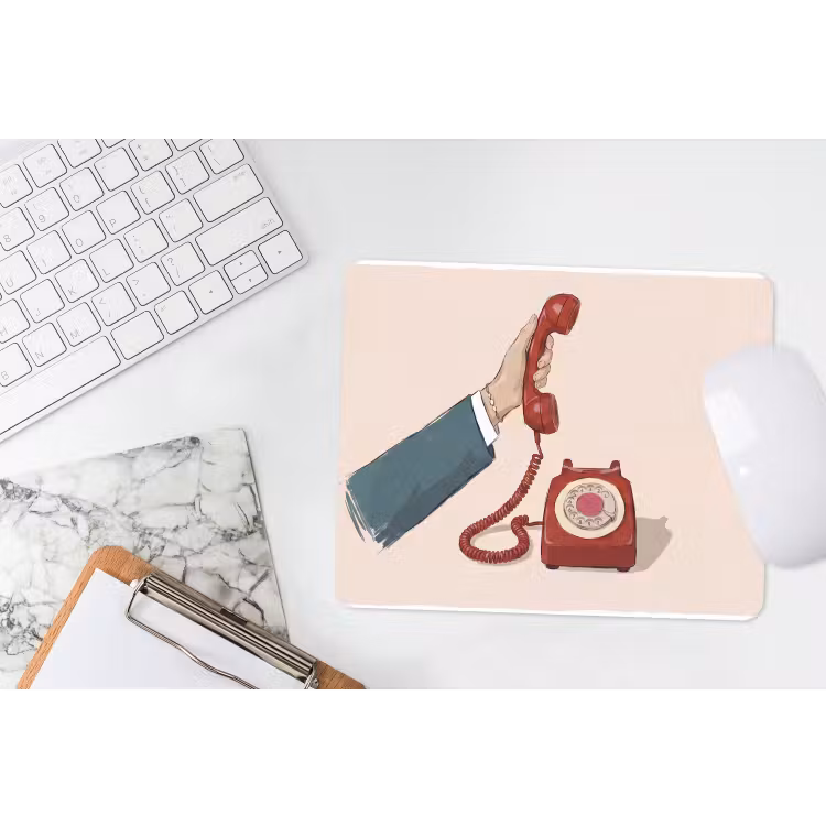 Telefoon - Hand - Vintage - Communicatie - Rood muismat rubber klein -witbureau