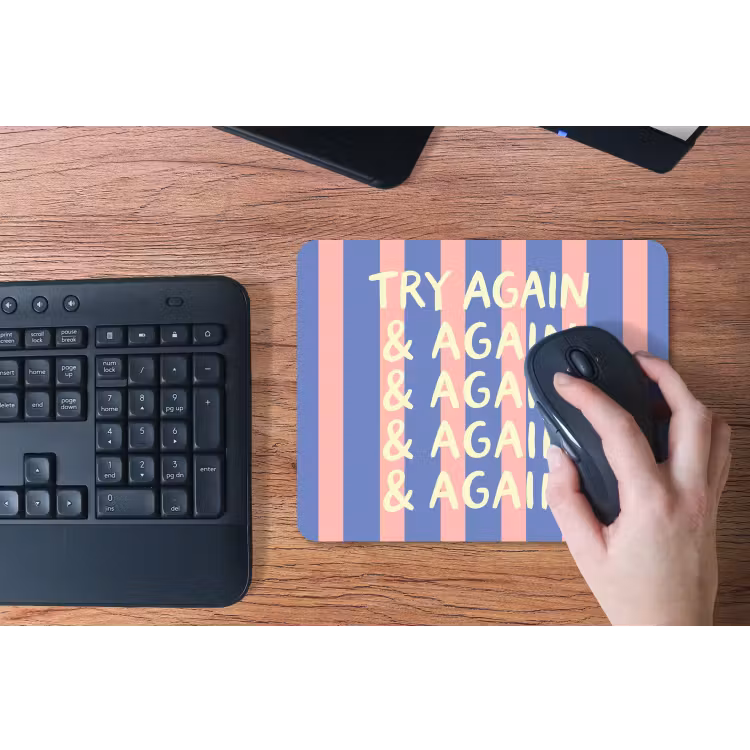 Try again - Strepen - Roze - Verticaal - Blauw muismat rubber klein -toetsenbord