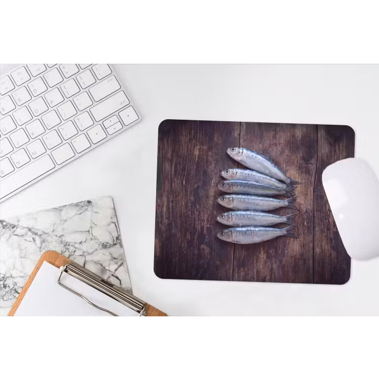 Muismat - Vis - Hout - Eten - Vis - Hout - Eten muismat rubber klein