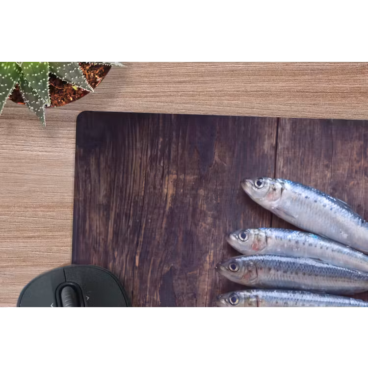 Muismat - Vis - Hout - Eten - Vis - Hout - Eten muismat rubber klein