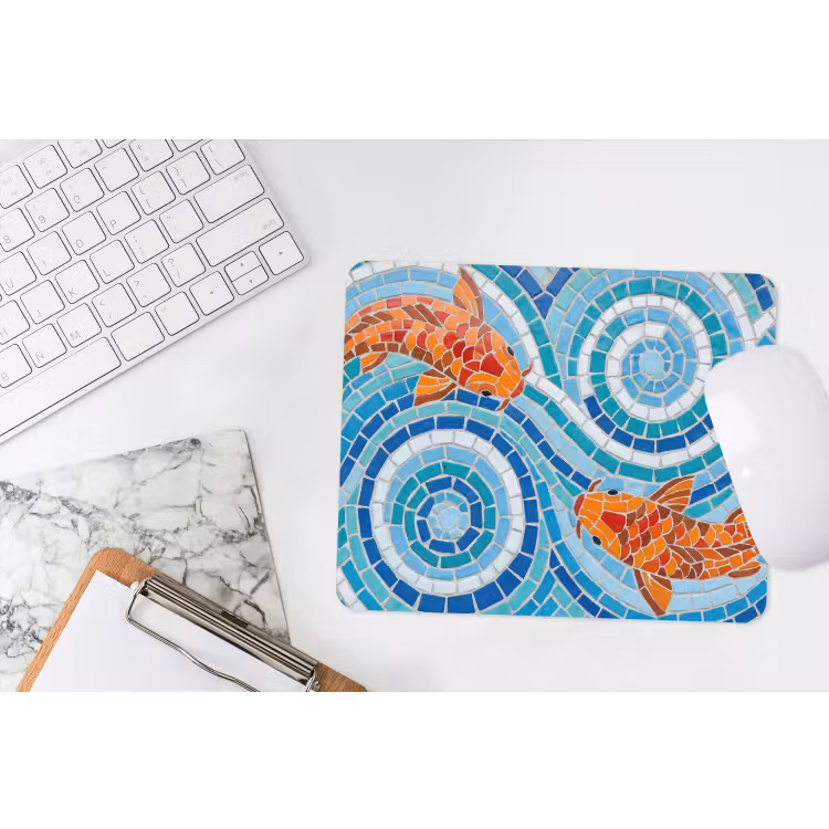 Vis - Mozaïek - Water - Decoratief - Blauw muismat rubber klein -witbureau