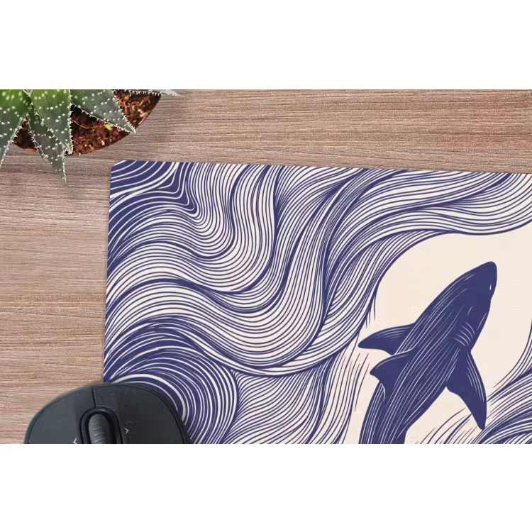 Vis - Oceaan - Lijntekening - Blauw - Dieren muismat rubber klein -closeup