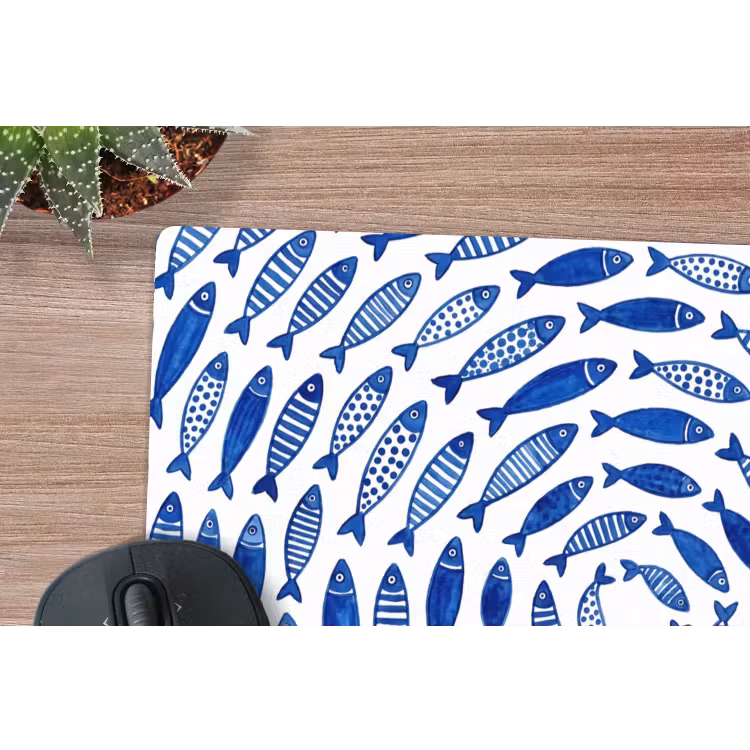 Vis - Patroon - Onderwater - Abstract - Blauw muismat rubber klein -closeup