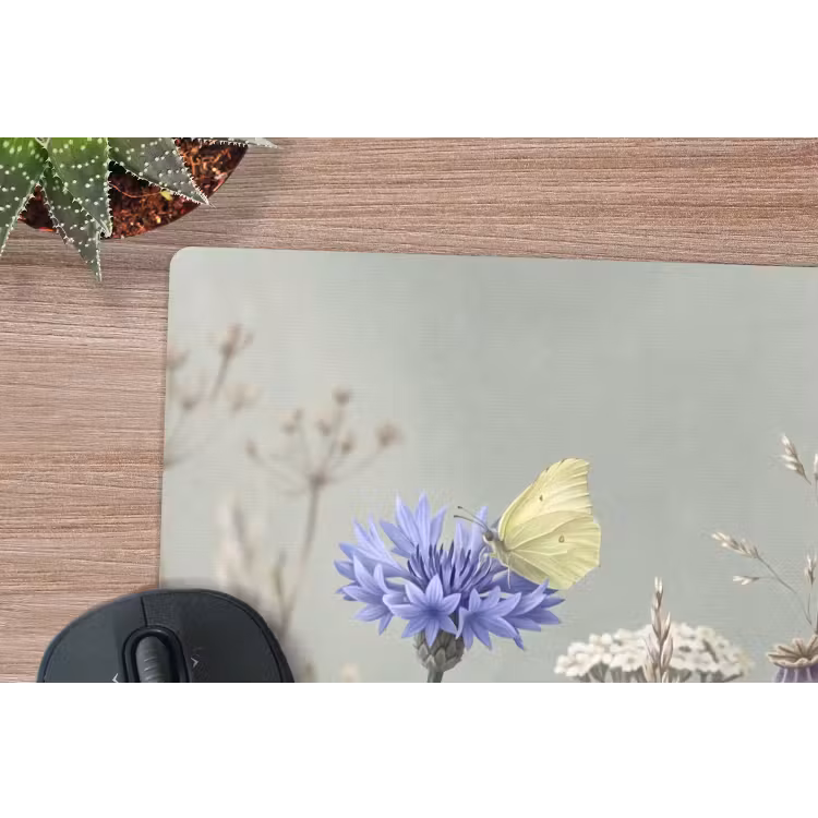 Vlinders - Wildbloemen - Illustratie - Kleurrijk muismat rubber klein -closeup