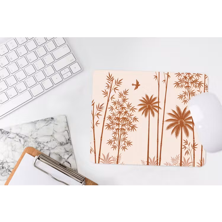 Vogel - Boom - Tropisch - Minimalistisch - Bruin muismat rubber klein -witbureau