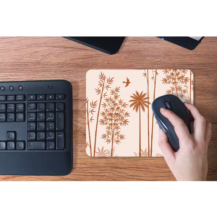 Vogel - Boom - Tropisch - Minimalistisch - Bruin muismat rubber klein -toetsenbord