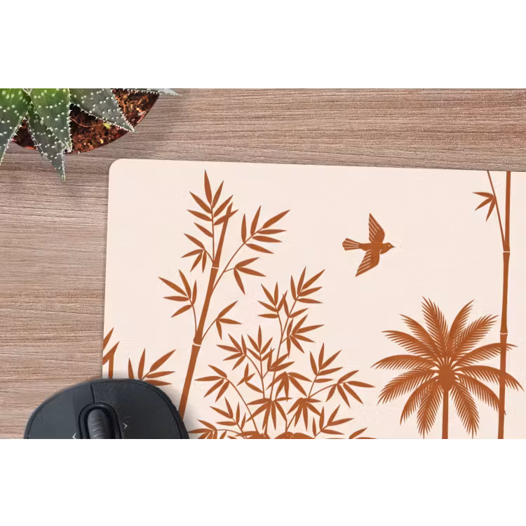 Vogel - Boom - Tropisch - Minimalistisch - Bruin muismat rubber klein -closeup