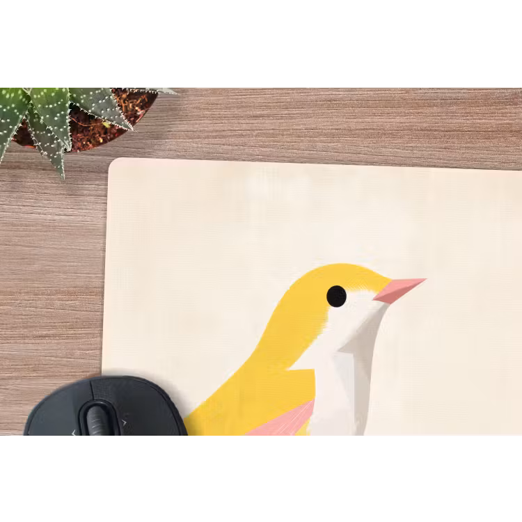 Vogel - Minimalistisch - Geel muismat rubber klein -closeup